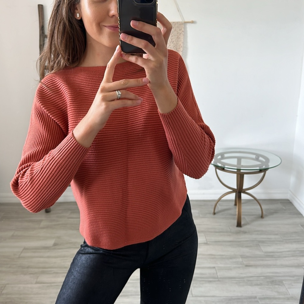 Vila Milano Orange Brown Rayon Boat Neck Sweater / Size S-XS
